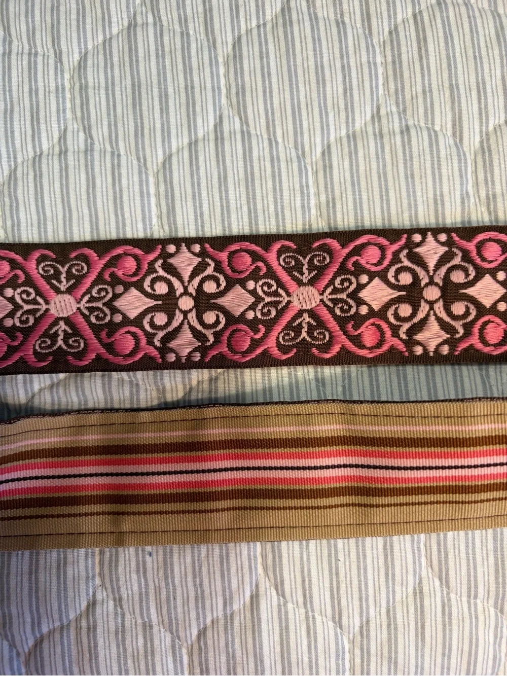 Handmade reversible ribbon belt with faux tortoiseshell buckle